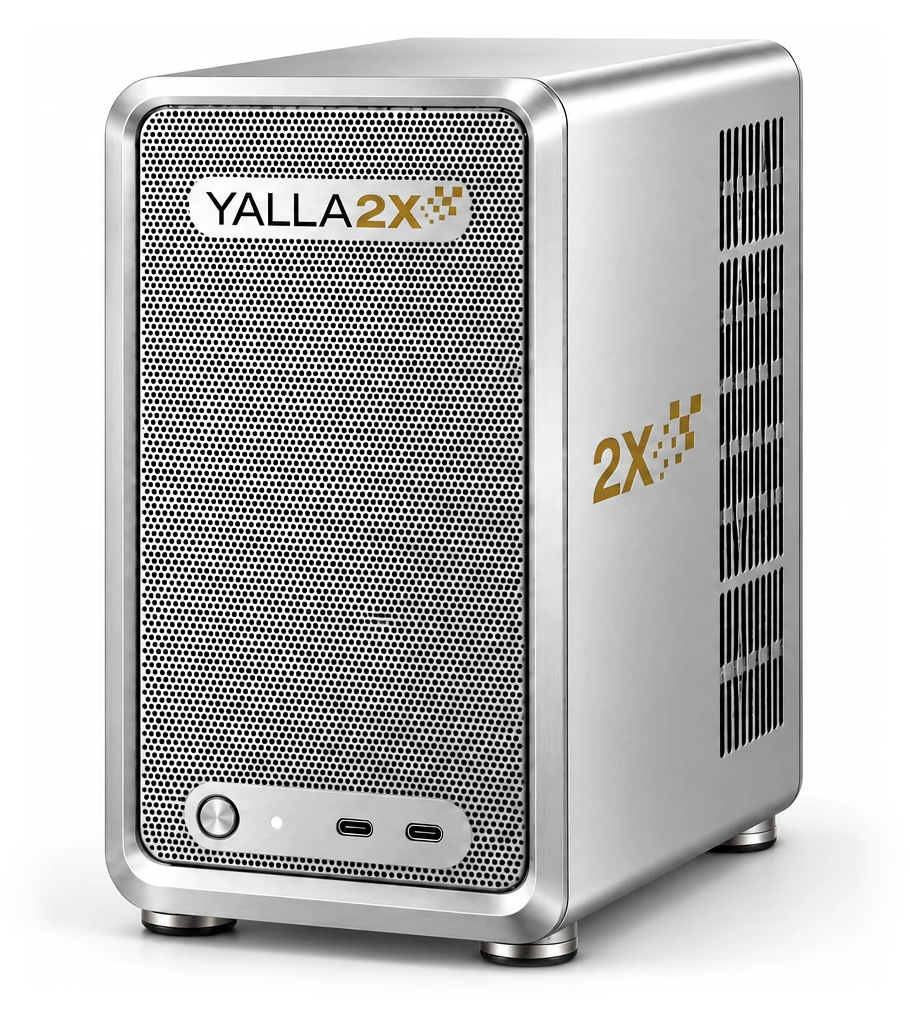 Yalla2x Station, a tower AI workstation (illustrative render)